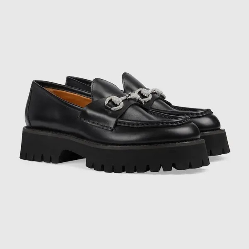 Gucci Black Leather Women's Chunky Loafers